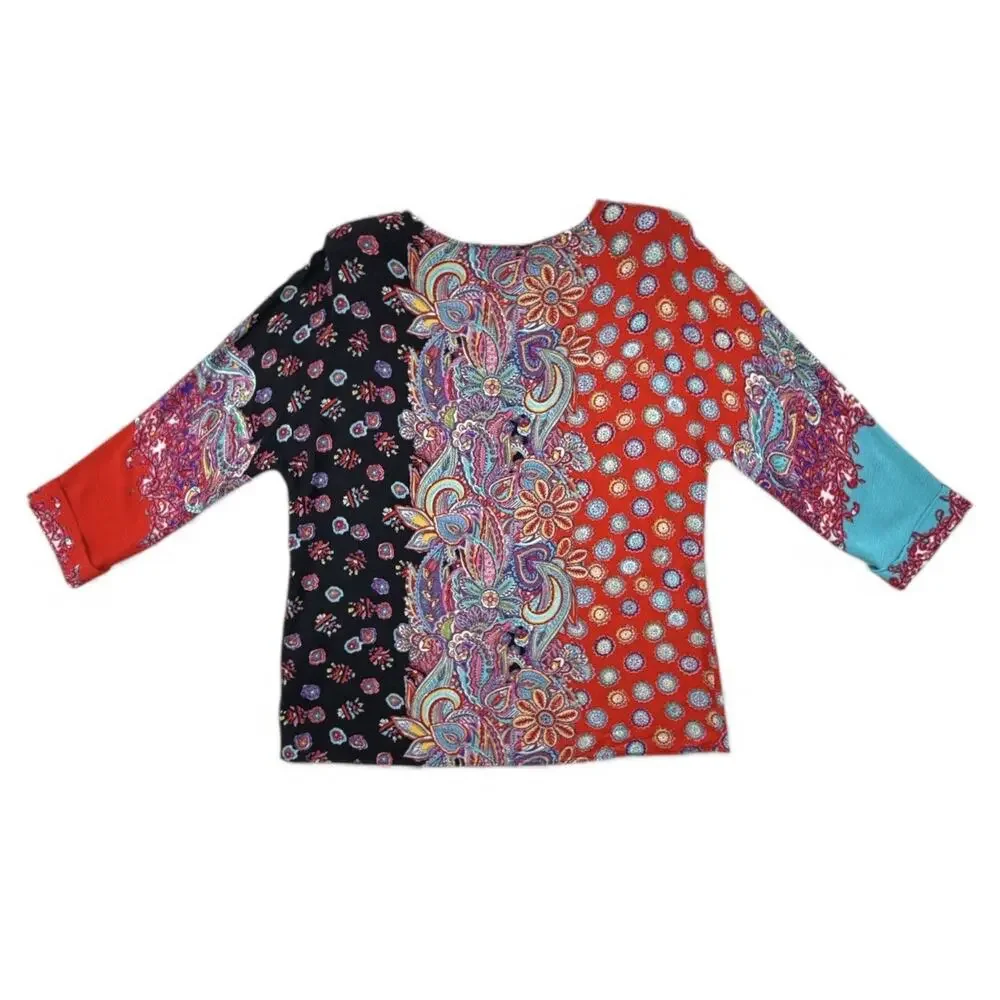 Carol Little Vintage Tunic Artsy Colorful Bright Blouse Top Womens 8 USA 90s - Picture 8 of 12